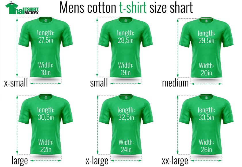 Thai t-shirt factory size chart cotton men t-shirt